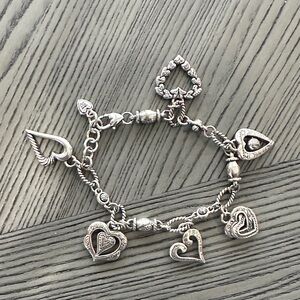 Brighton 8” Silver Heart Charm Bracelet
